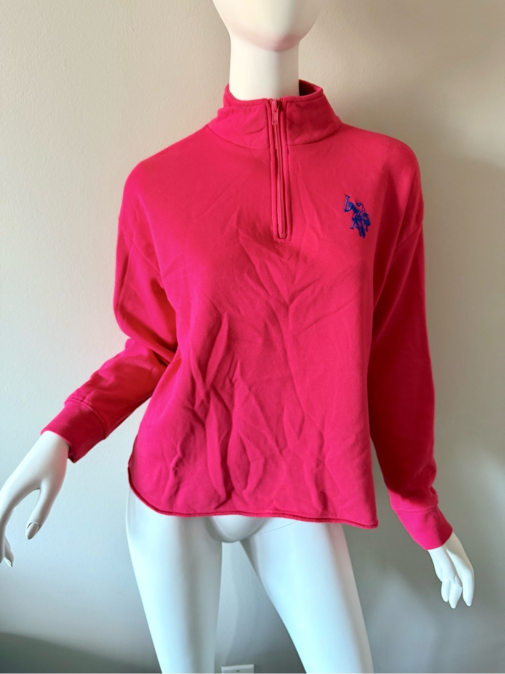 U.S. Polo Assn. Women's Half-Zip Pullover - Bright Pink with Blue Logo fits S-M